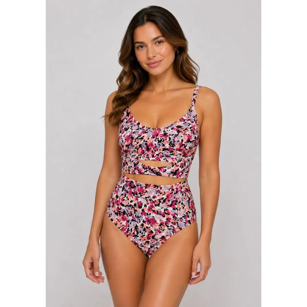 Hurley 2 Piece Swim Set Padded Tie Back Keyhole Front 3X